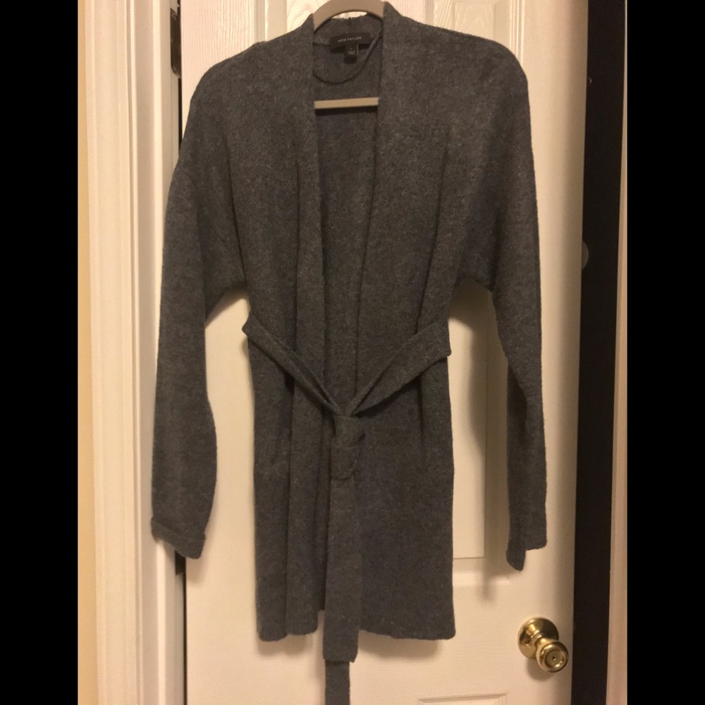 Front wrap cardigan in subtle bluish gray hue-NWOT